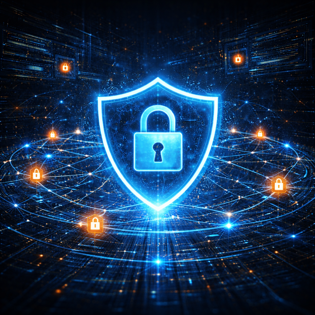 Cybersecurity shield protecting a secure network environment representing trust and digital protection by Kismet Cybersecurity in Ogden Utah.
